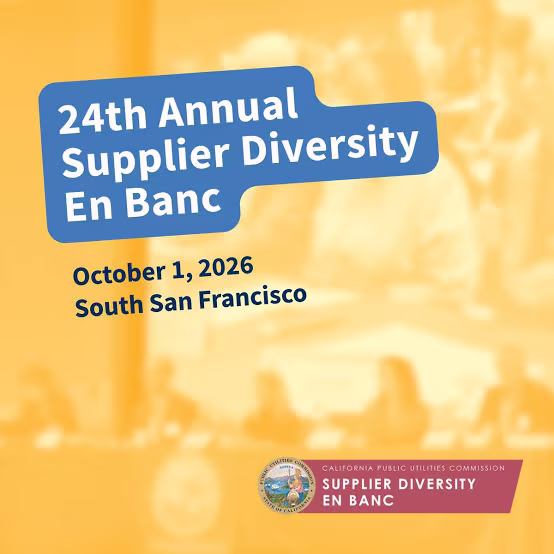 Promotional graphic for the California Public Utilities Commission's 24th Annual Supplier Diversity En Banc, October 1, 2026, in South San Francisco, featuring the CPUC Supplier Diversity En Banc logo.
